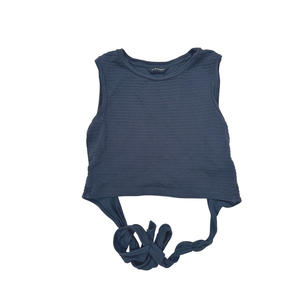 CLUB MONACO Navy Blue Textured Wrap Tie Back Cropped Tank Top Women's Medium